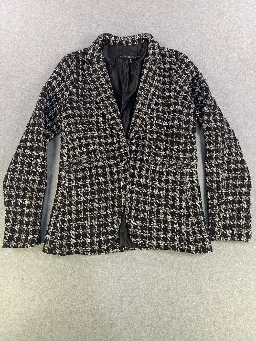 Hyfve Women's Black and White Tweed Houndstooth Blazer Jacket